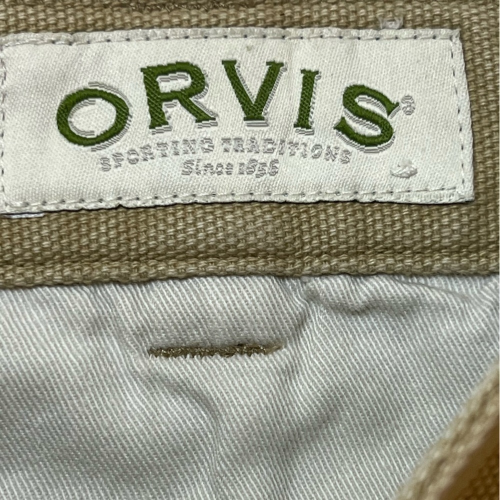 Orvis Men’s Heavyweight Cotton Textured Rugged Tan Pants With Leather Trim W36 … - Picture 8 of 10